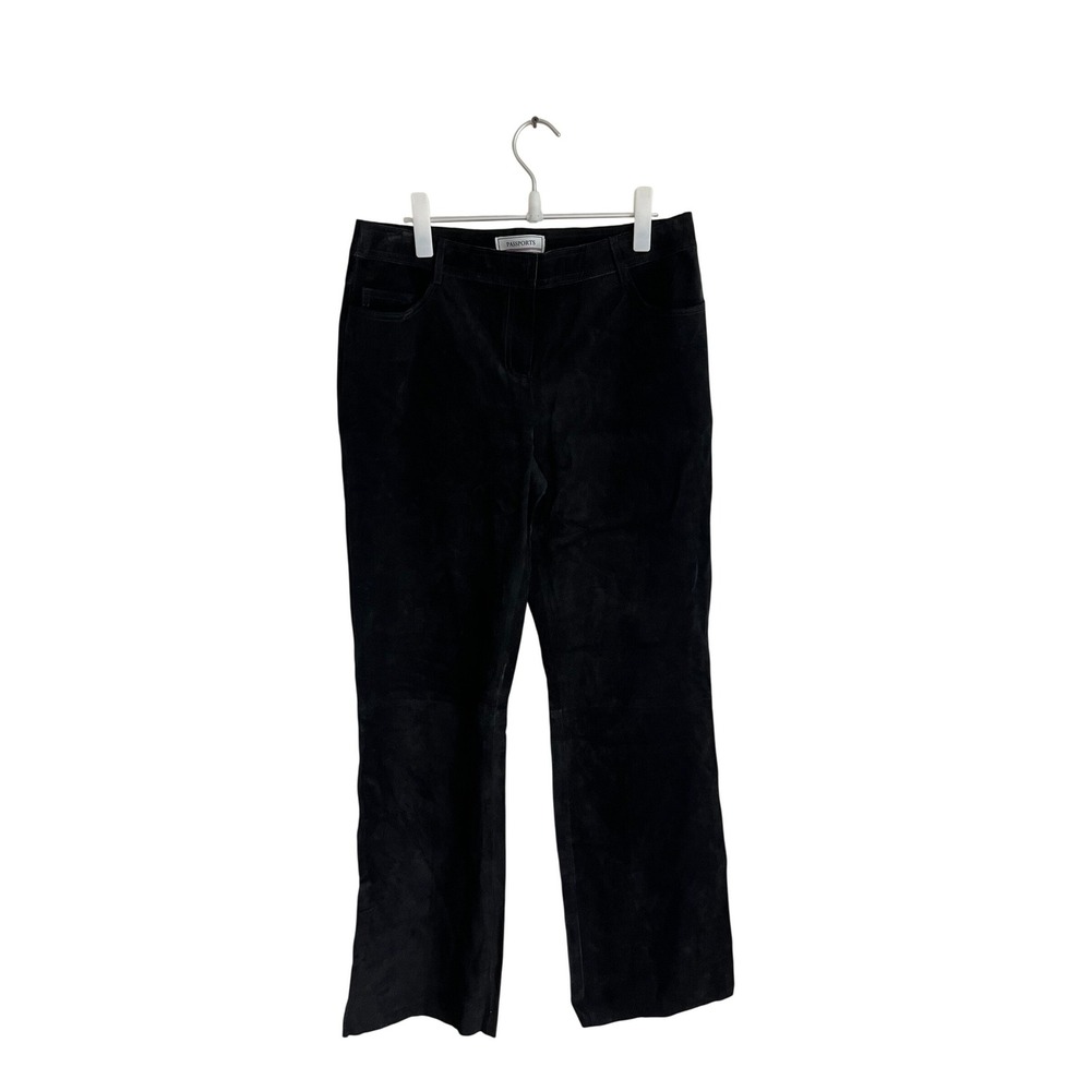 VTG Passports Black Suede Leather Pants Straight Leg High‎ Rise Size 10 90s
